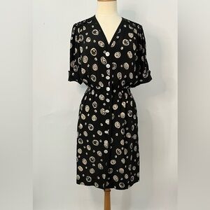 Louis Feraud US12 42 Vintage Cap Sleeve black circle dot 0128